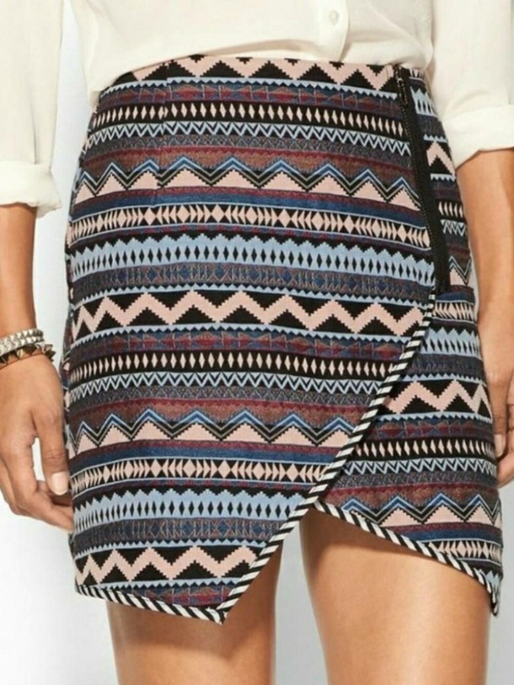 Greylin Stannis Aztec Geo Zip Mini Skirt Large Multicolor Tribal